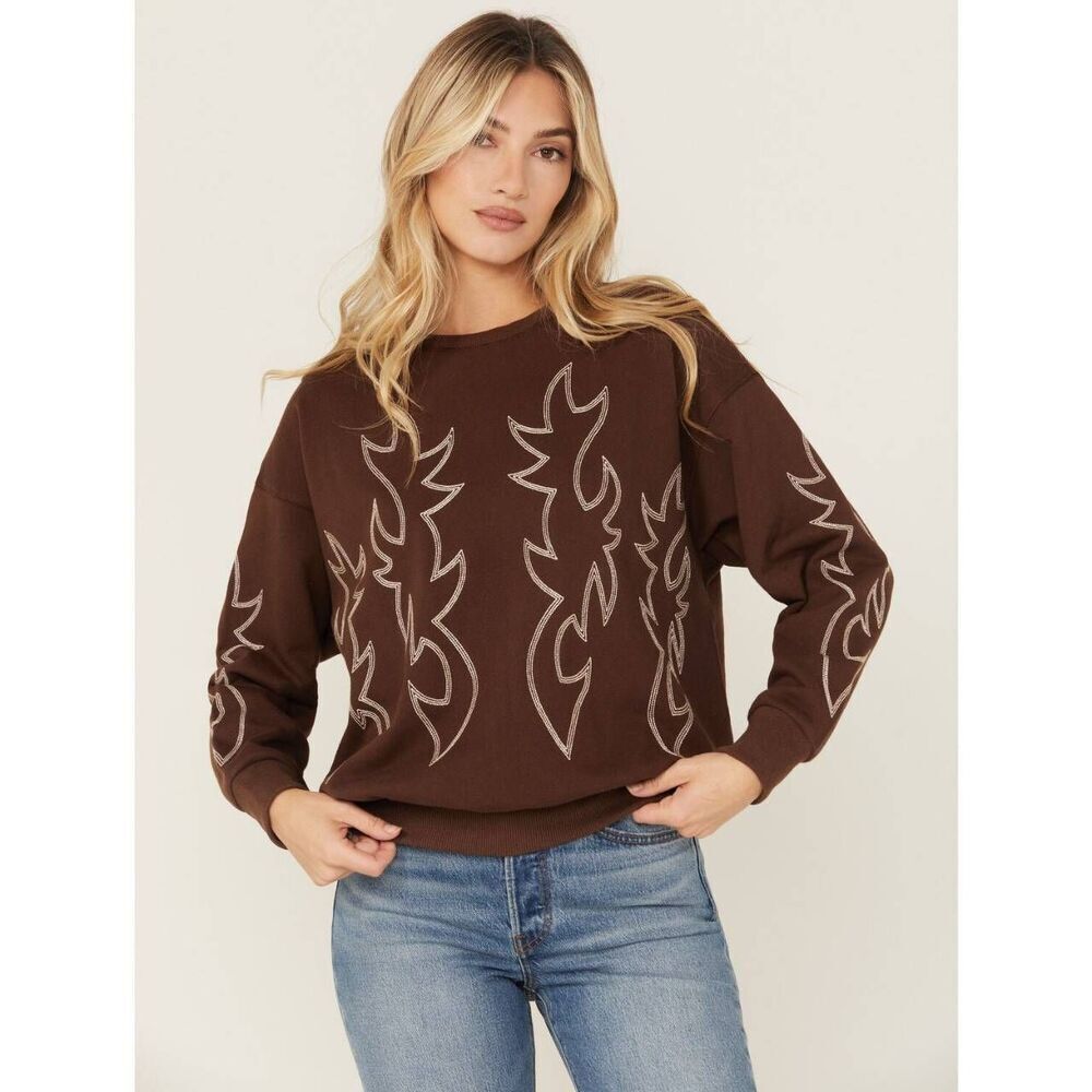 Blue B Boot Stitch Sweatshirt Brown Western Crewneck Size Small NWT